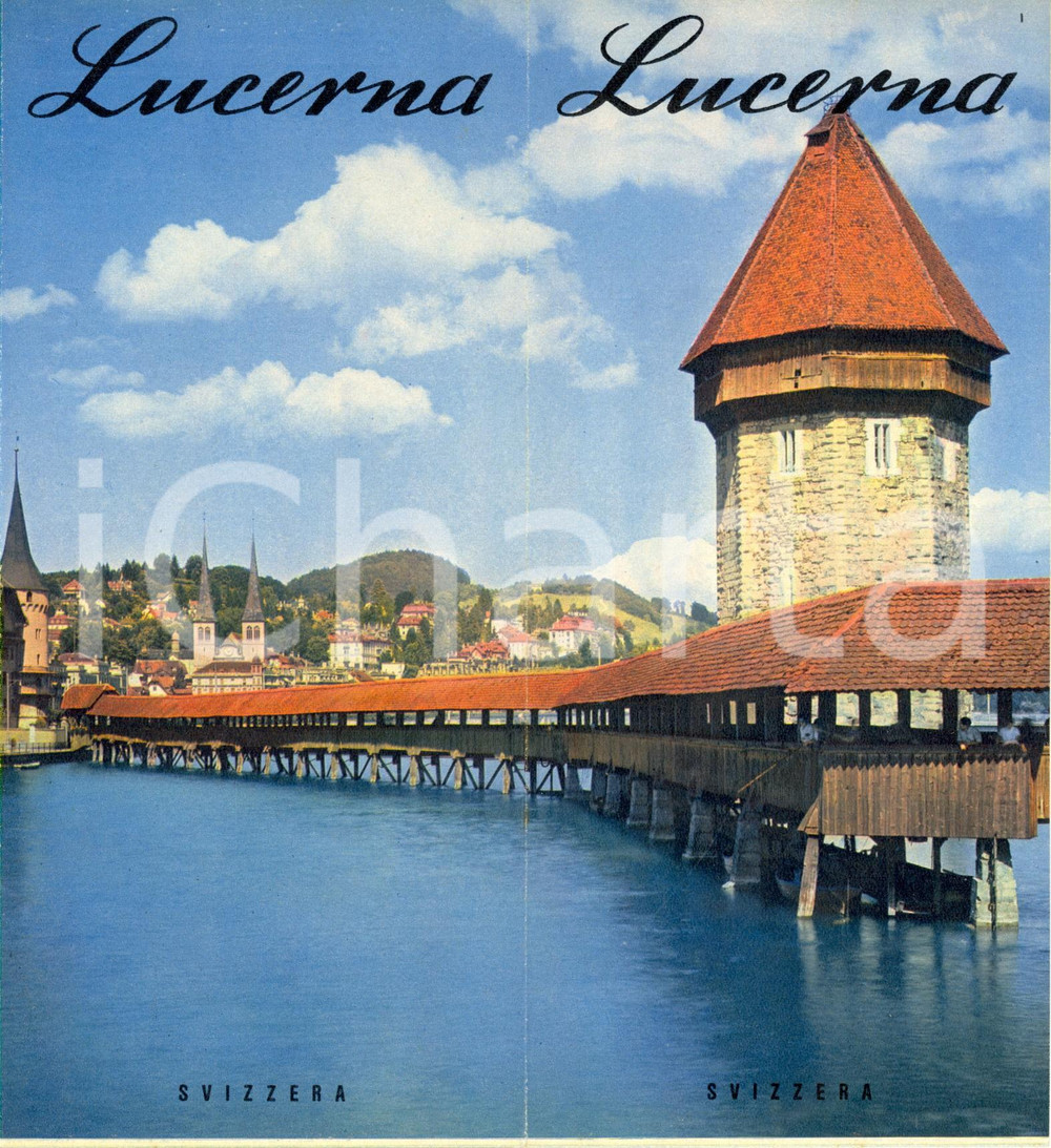 Materiale pubblicitario d’epoca 1955 ca LUCERNA cittÃ  famosa in tutto il mondo Mappa turistica ILLUSTRATA 1