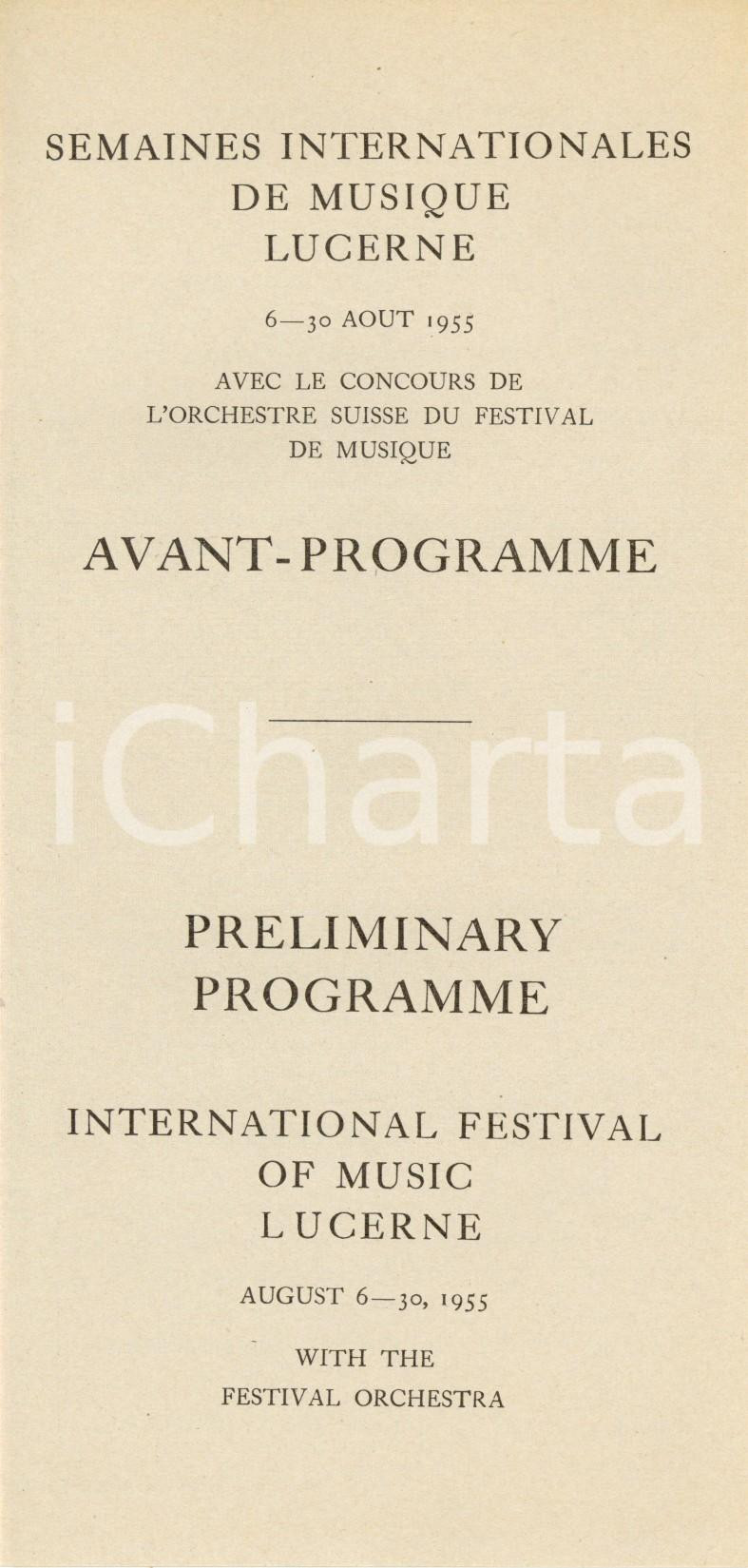 Materiale pubblicitario d’epoca 1955 LUCERNE CH Semaines internationales de musique Avantprogramme Opuscolo 1