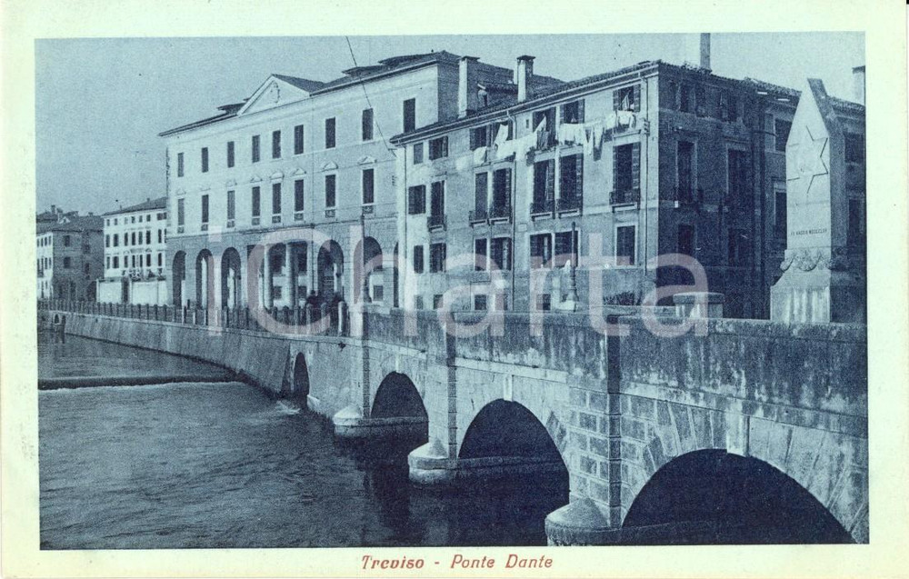 Cartolina originale da collezione 1915 ca TREVISO Ponte DANTE alla confluenza di SILE e CAGNAN GRANDE FP NV 1