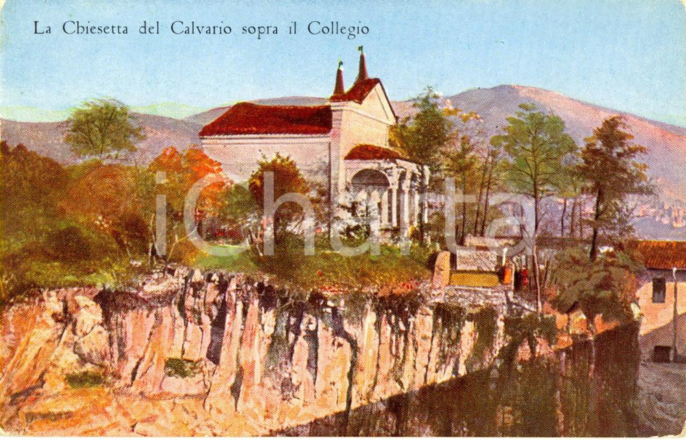 Cartolina originale da collezione 1930 ca RODENGOSAIANO BS Chiesetta del CALVARIO sopra il collegio serafico FP 1