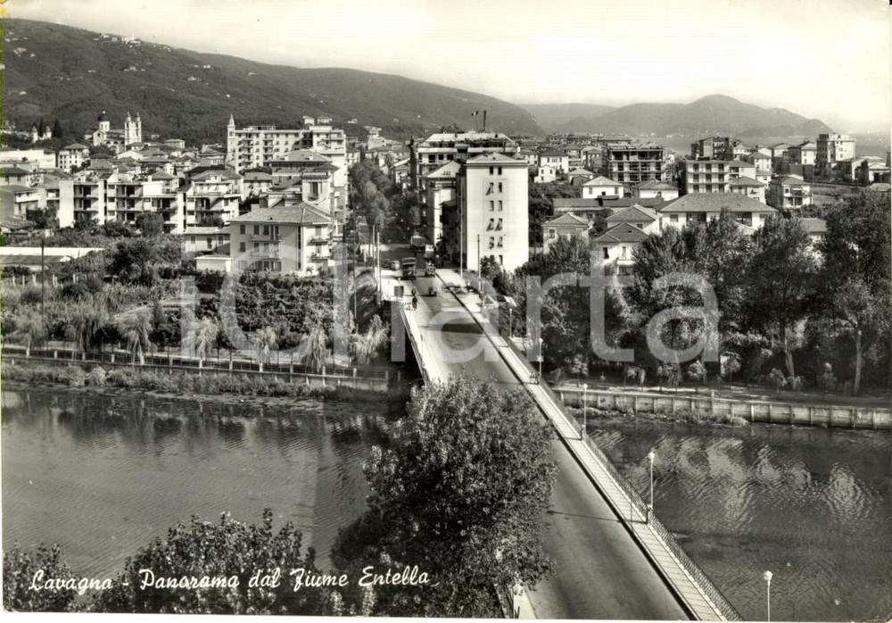 Cartolina originale da collezione 1963 LAVAGNA GE Panorama della cittÃ  dal fiume ENTELLA Cartolina FG VG 1