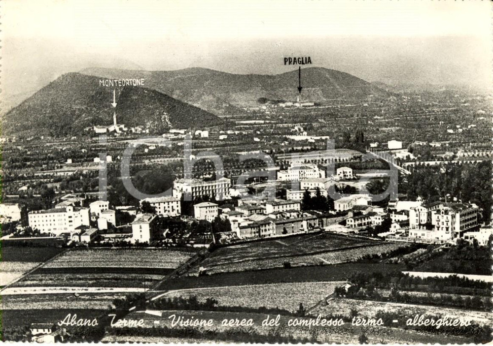 Cartolina originale da collezione 1952 ABANO TERME PD Veduta panoramica con frazioni MONTEORTONE e PRAGLIA FG VG 1