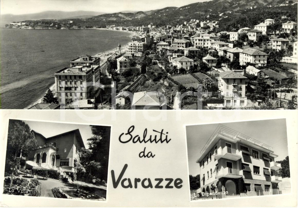 Cartolina originale da collezione 1956 VARAZZE SV Vedutine cittadina e casa vacanze CASSA RISPARMIO CUNEO FG VG 1