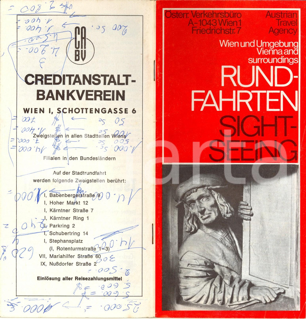 Materiale pubblicitario d’epoca 1970 ca WIEN und Umgebung rundfahrten Opuscolo turistico VERKEHRSBURO 1