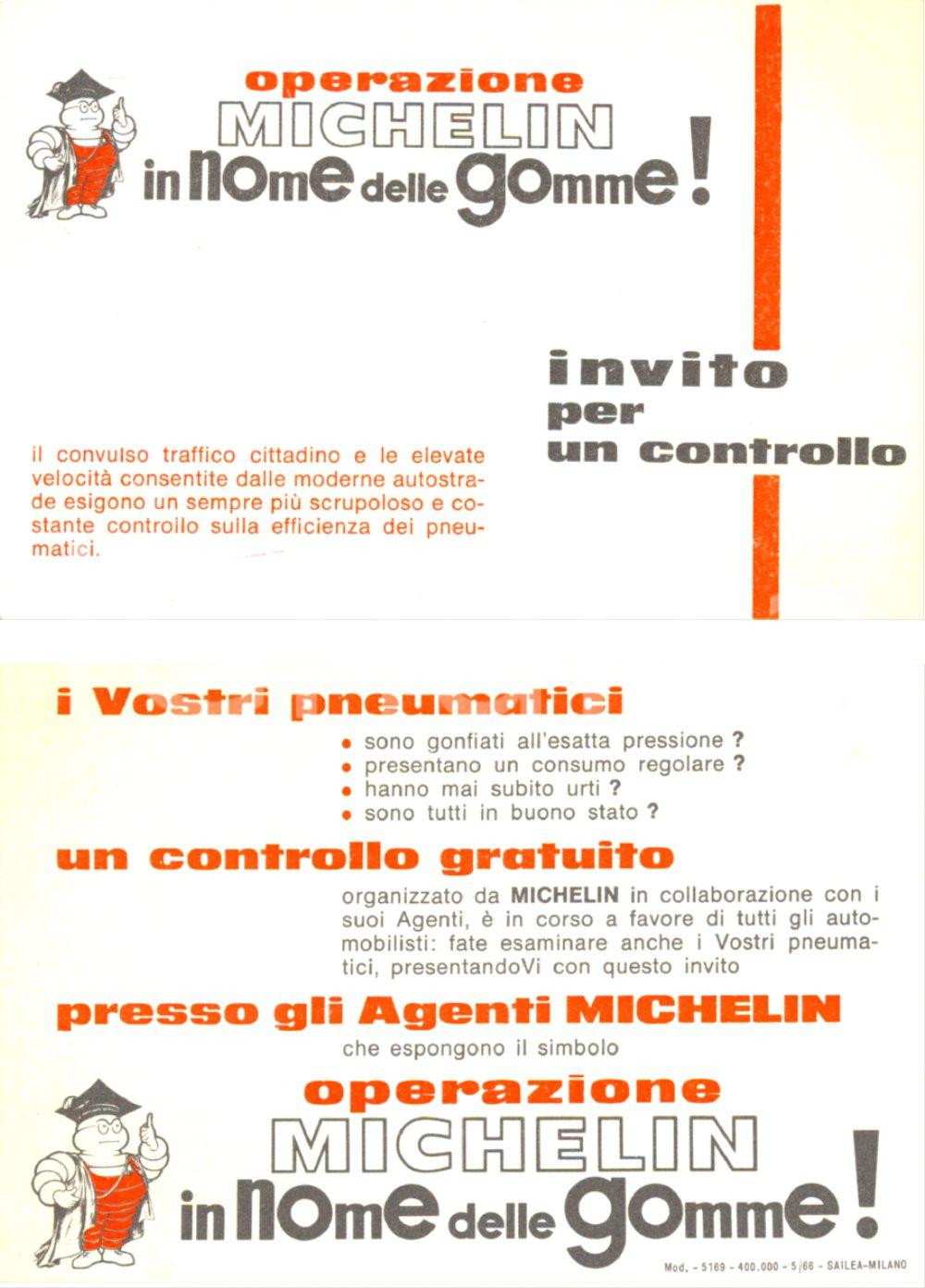 Materiale pubblicitario d’epoca 1966 Pneumatici MICHELIN In nome delle gomme! Buono per controllo Cartolina FG 1