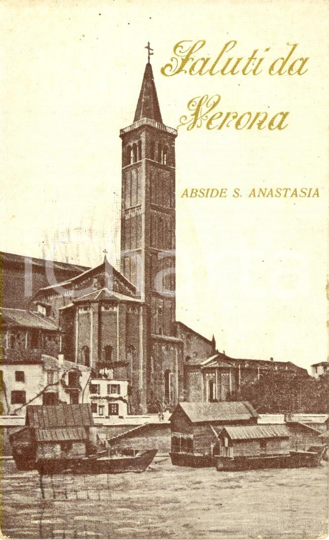 Cartolina originale da collezione 1922 VERONA Abside della chiesa di SANT ANASTASIA dal fiume ADIGE FP VG 1