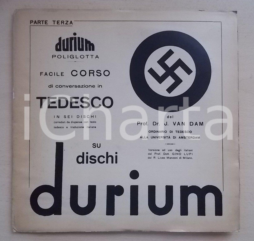 Oggetto da collezione cartaceo 1939 DISCHI DURIUM Corso tedesco VOCE IMPERO Dr. VAN DAM Parte terza NO VINILE 1
