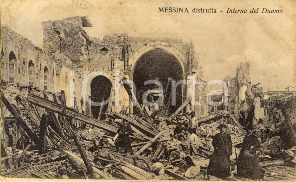 Cartolina originale da collezione 1917 MESSINA Interno del DUOMO distrutto da terremoto 1908 DANNEGGIATA FP VG 1