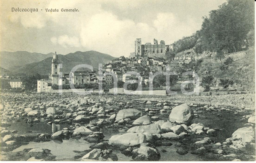Cartolina originale da collezione 1920 ca DOLCEACQUA IM Panorama dell abitato dal torrente NERVIA FP NV 1