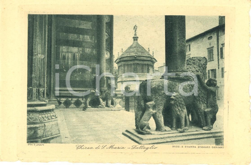 Cartolina originale da collezione 1920 ca BERGAMO Battistero visto dalla Basilica di SANTA MARIA MAGGIORE FP NV 1