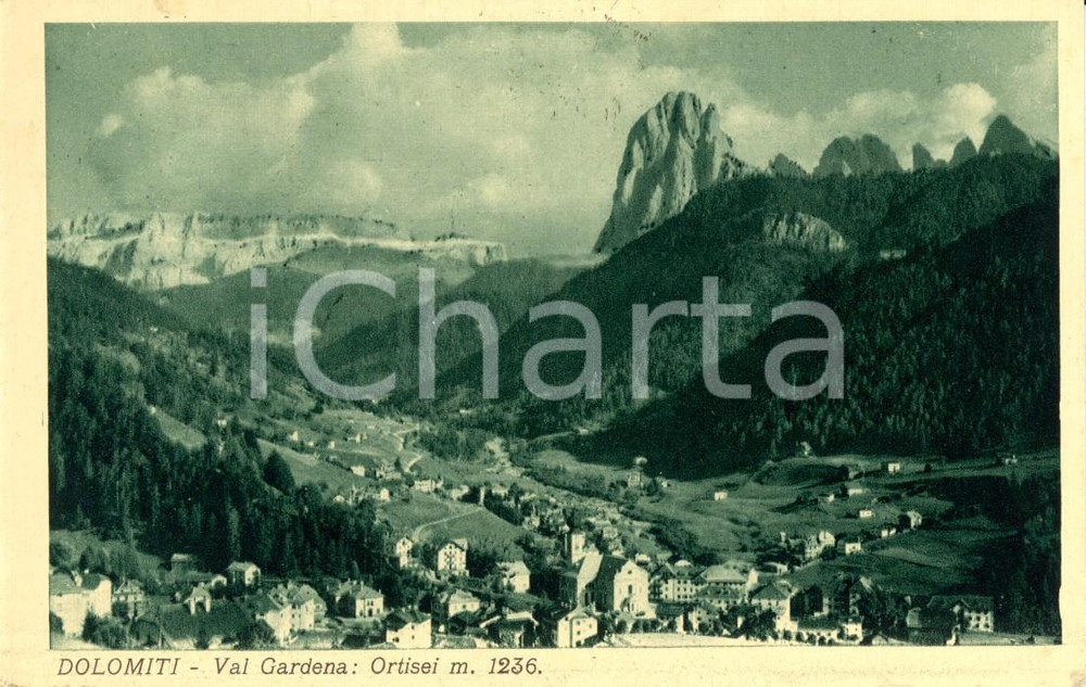 Cartolina originale da collezione 1933 ORTISEI BZ VAL GARDENA Panorama dell abitato con le DOLOMITI FP VG 1