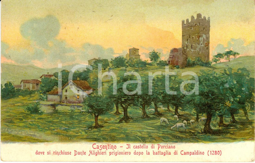 Cartolina originale da collezione 1918 STIA AR CASENTINO Veduta del castello di PORCIANO Cartolina ILLUSTRATA FP 1
