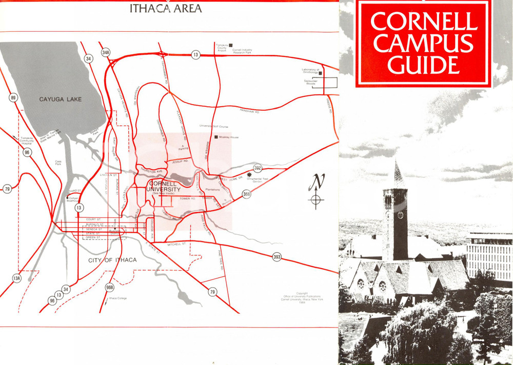 Mappa, planimetria storica 1984 ITHACA NEW YORK CORNELL university campus guide Opuscolo con mappa 1