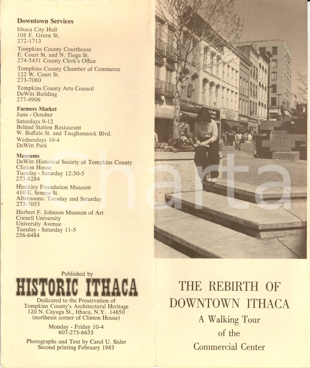Materiale pubblicitario d’epoca 1983 ITHACA NEW YORK The rebirth of downtown Opuscolo turistico ILLUSTRATO 1