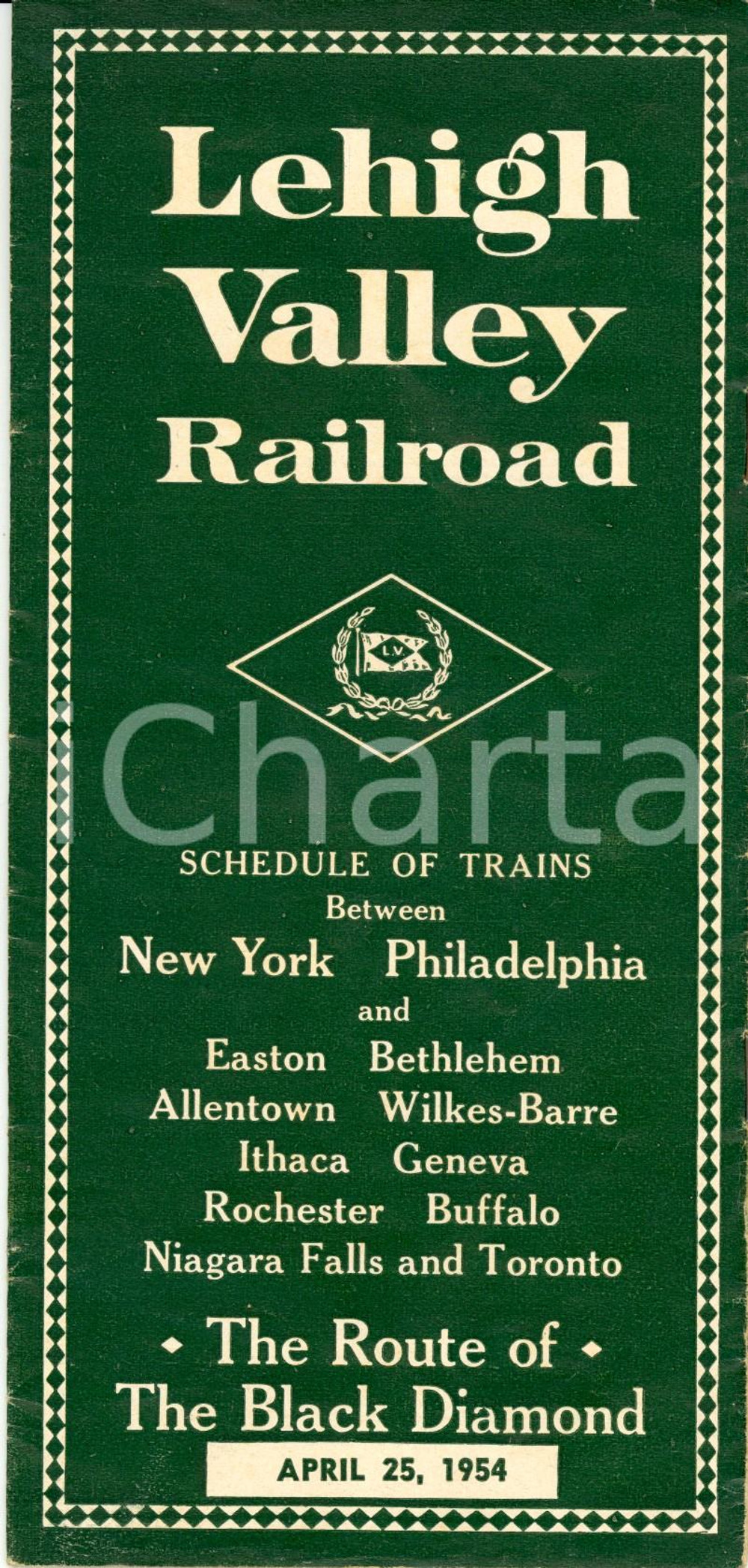 Materiale pubblicitario d’epoca 1954 LEHIGH VALLEY RAILROAD Schedule of trains NEW YORK  PHILADELPHIA Opuscolo 1