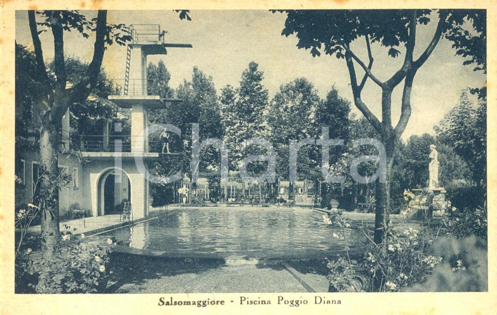 Cartolina originale da collezione 1955 SALSOMAGGIORE TERME PR Piscina POGGIO DIANA Cartolina ANIMATA FP VG 1