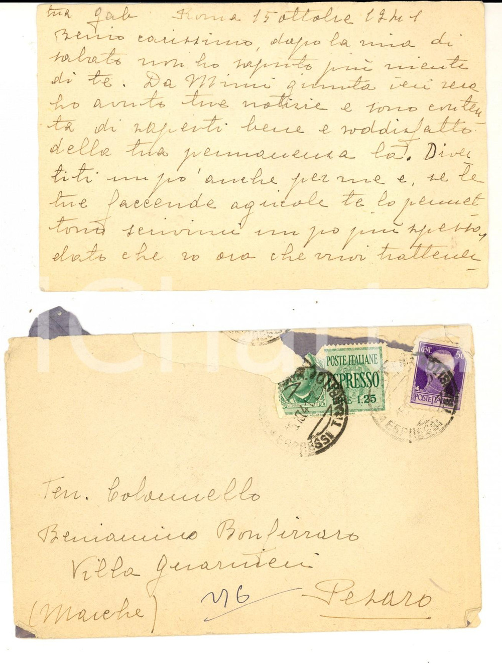 Manoscritto, lettera originale 1941 WW2 ROMA Anche le uova sono tesserate Lettera a Beniamino BONFIRRARO 1