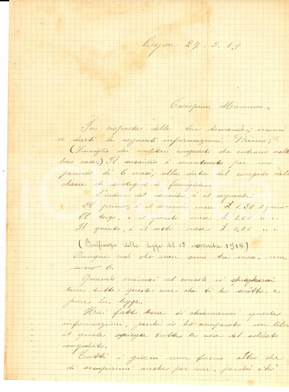 Manoscritto, lettera originale 1919 DIJON F Se dovessi ammogliarmi con tutte, ne avrei una dozzina Lettera 1
