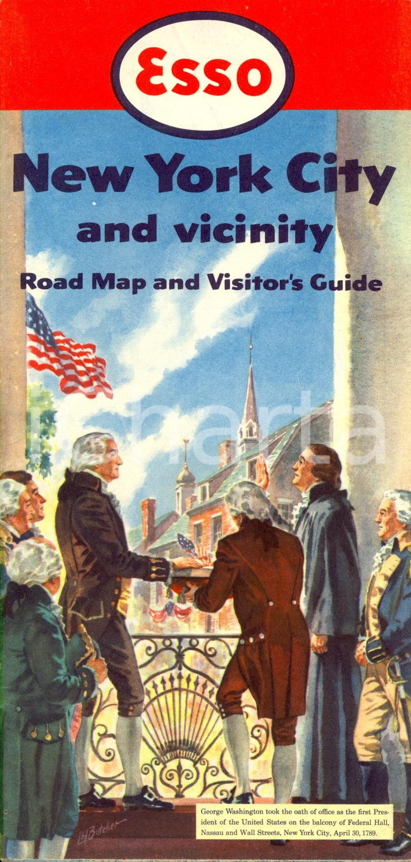 Mappa, planimetria storica 1952 NEW YORK CITY and vicinity road map and visitor s guide Opuscolo ESSO 1