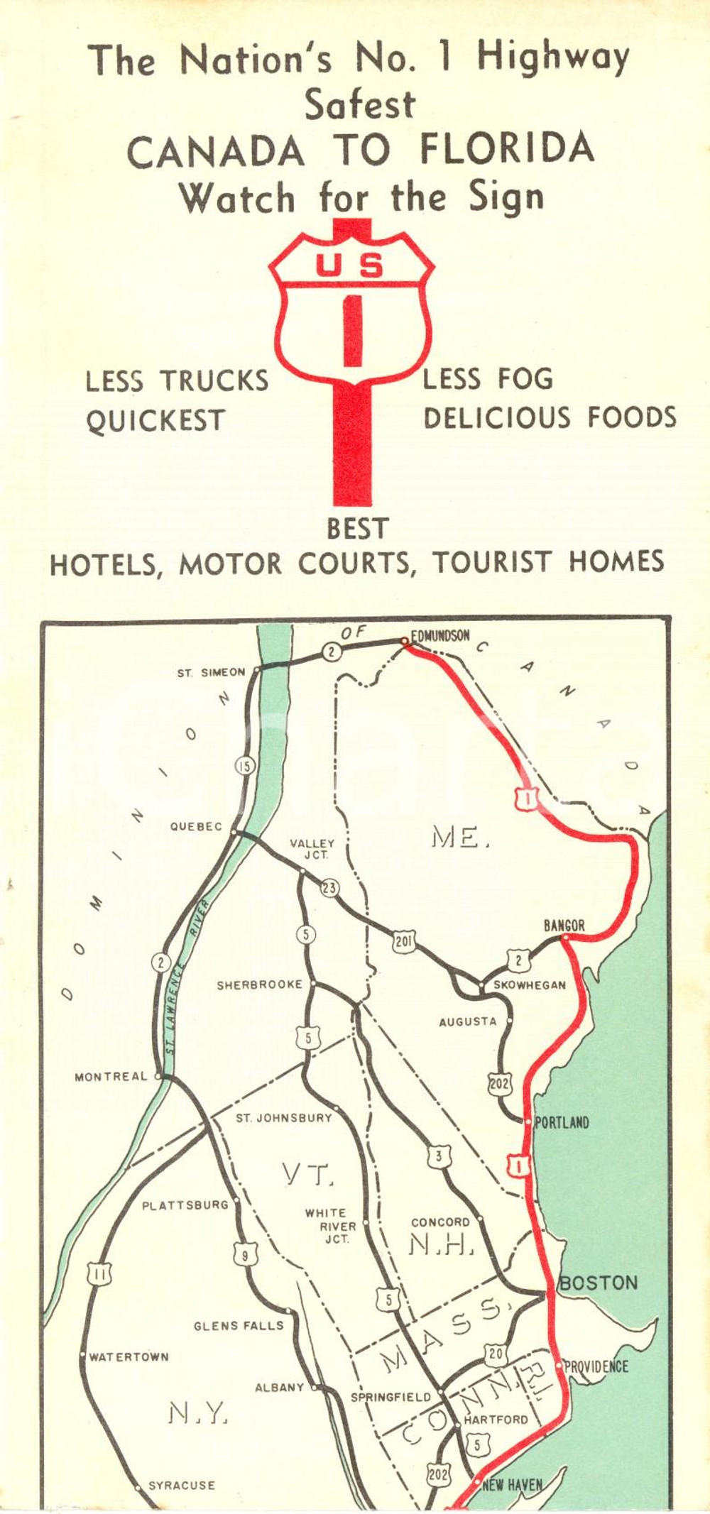 Materiale pubblicitario d’epoca 1960 ca USA The Nation s number 1 Highway safest CANADA to FLORIDA Mappa 1