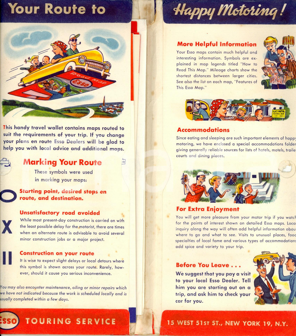 Materiale pubblicitario d’epoca 1954 NEW YORK USA ESSO touring service Your route to happy motoring Lotto 1