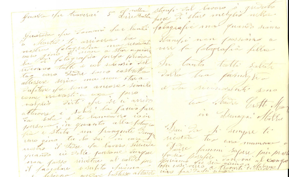 Manoscritto, lettera originale 1926 MILANO Nella CROTTO BENIGNI si vergogna della propria fotografia Lettera 1