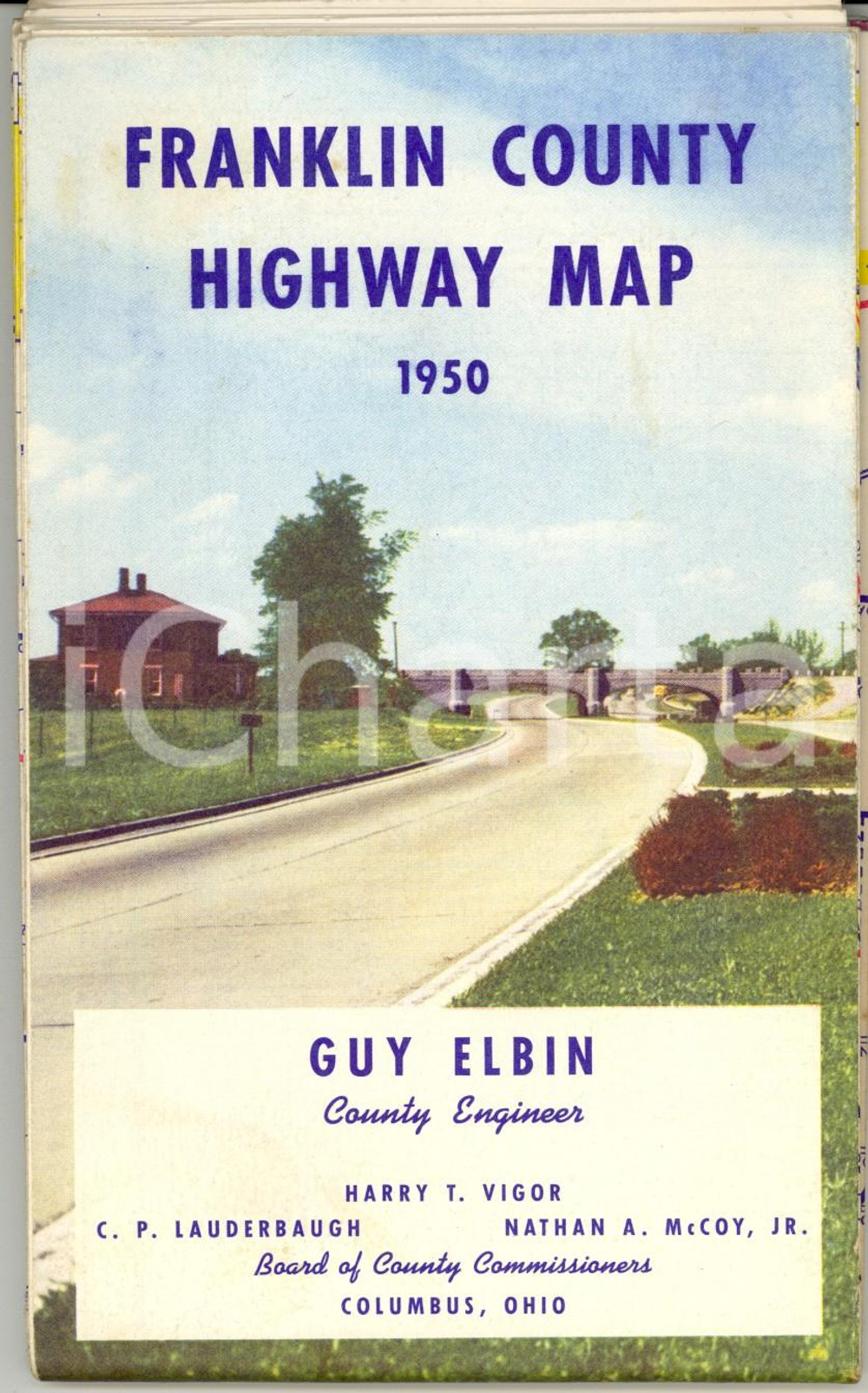 Materiale pubblicitario d’epoca 1950 OHIO USA FRANKLIN COUNTY and COLUMBUS maps Carta stradale Guy ELBIN 1