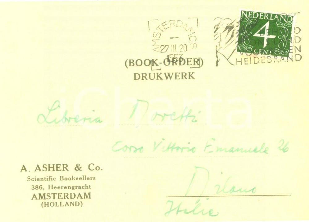 1953 AMSTERDAM Scientific Booksellers A. ASHER & Co. *Cedola editoriale