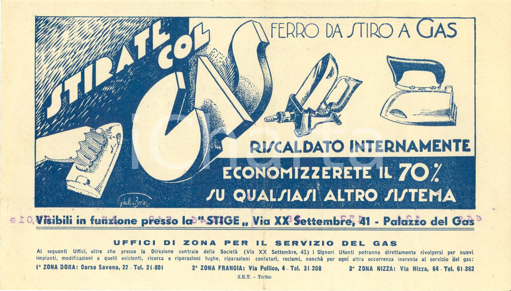 Documento originale, autentico 1934 TORINO STIGE SocietÃ  Torinese Industrie Gas ElettricitÃ  Bolletta ILLUSTRATA 1