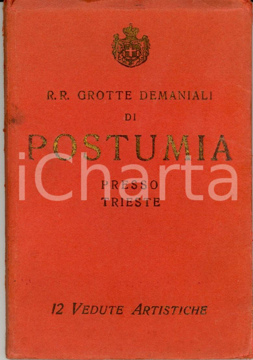 Materiale pubblicitario d’epoca 1930 ca POSTUMIA SLOVENIA Le Regie Grotte demaniali 12 vedute artistiche 1
