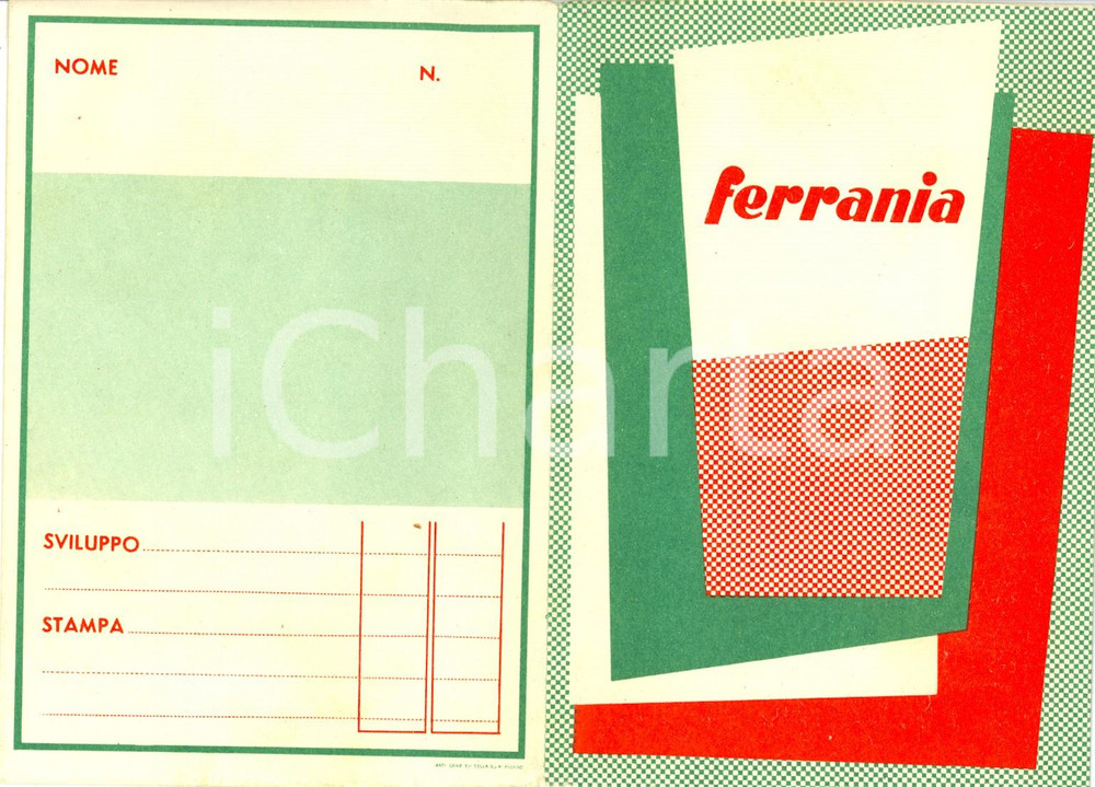 Materiale pubblicitario d’epoca 1950 ca MILANO ? Portafotografie Pubblicità pellicole fotografiche FERRANIA 1