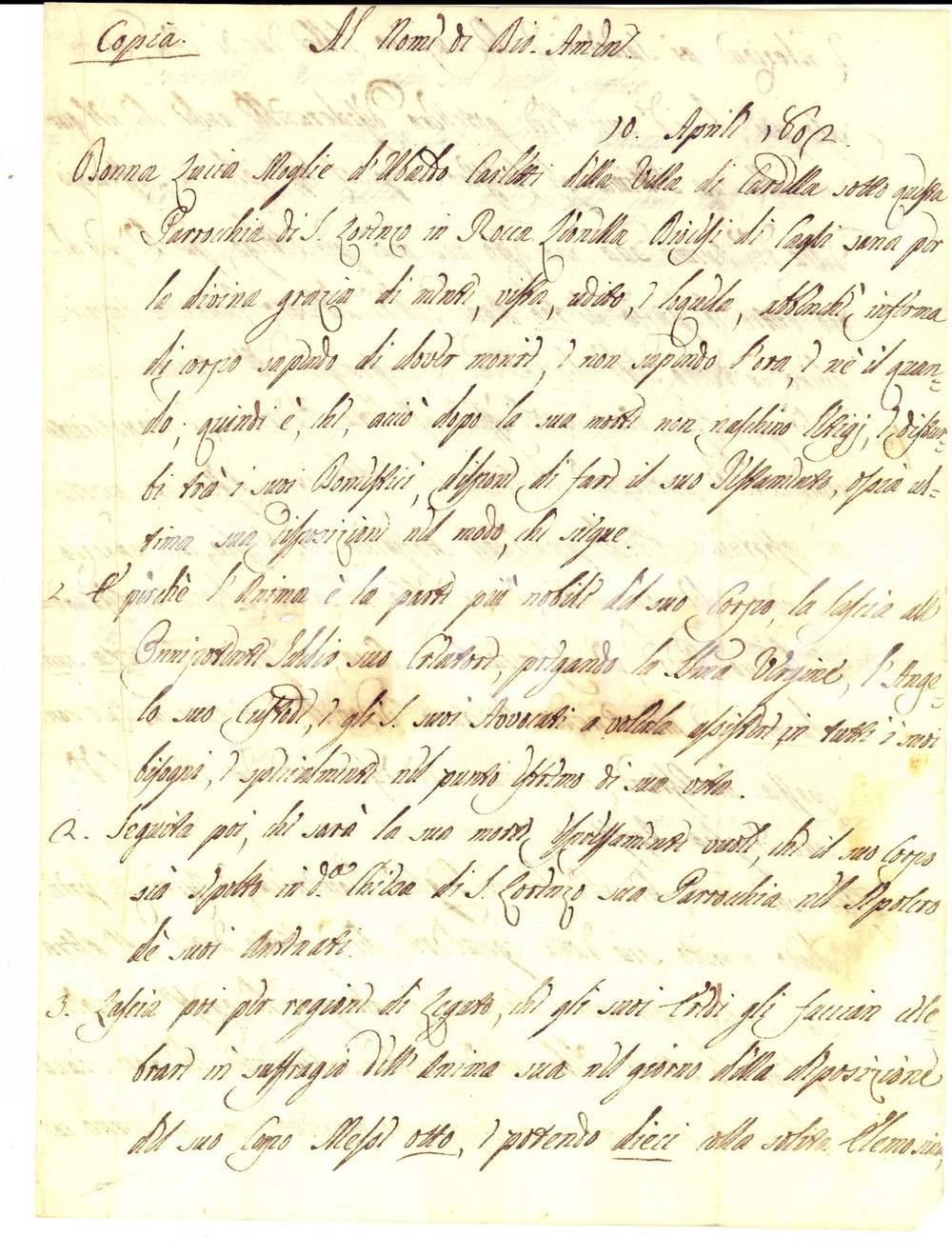 Documento originale, autentico 1802 CARDELLA  PU Testamento Lucia CARLETTI con clausola a favore del marito 1