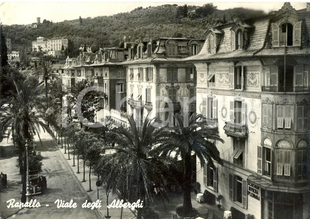 Cartolina originale da collezione 1959 RAPALLO GE Il viale degli ALBERGHI con l hotel RIVIERA SPLENDIDA FG VG 1