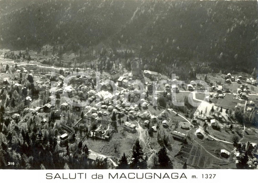 1967 MACUGNAGA (VB) Veduta aerea del paese e della valle *Cartolina FG VG