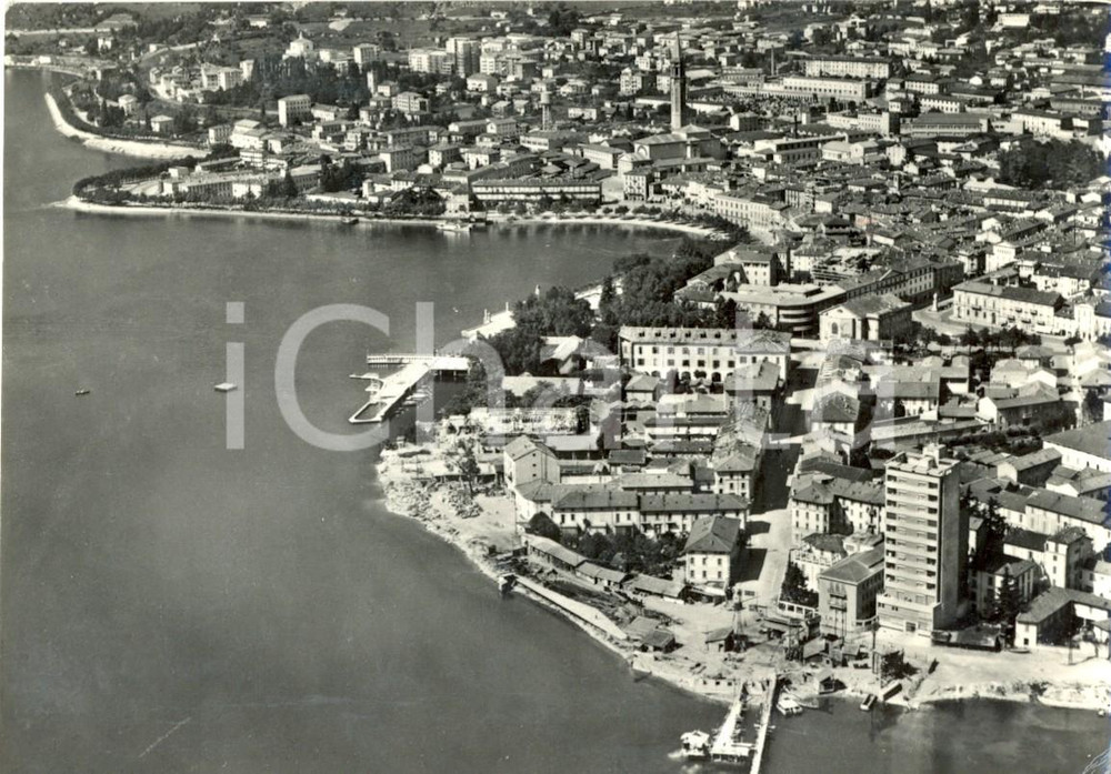 Cartolina originale da collezione 1955 LECCO Veduta aerea della città e della Basilica romana di SAN NICOLO FG VG 1