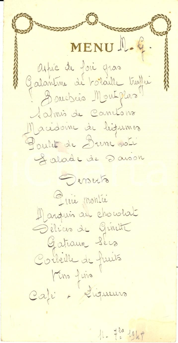 Oggetto da collezione cartaceo 1948 BRANGES FRANCE ? MenÃ¹ manoscritto banchetto Prima Comunione ILLUSTRATO 1