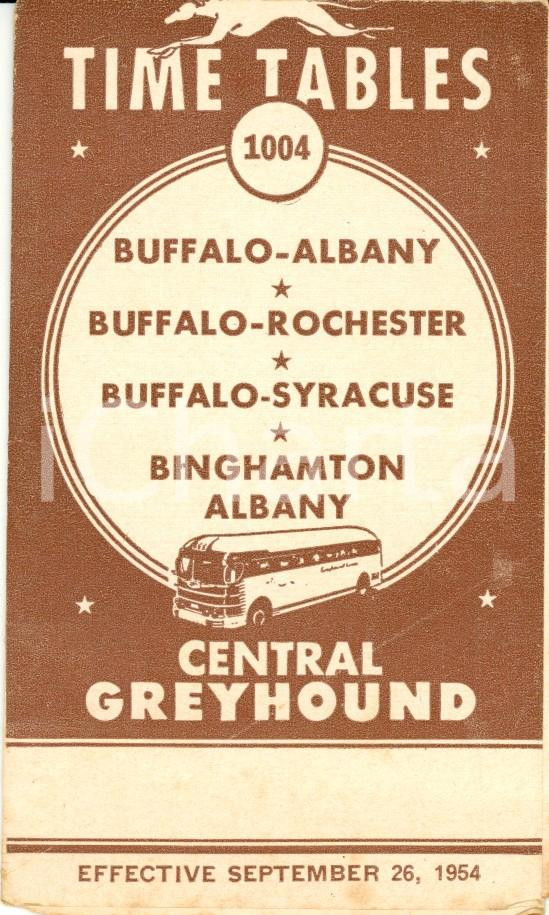 Materiale pubblicitario d’epoca 1954 BUFFALO NEW YORK CENTRAL GREYHOUND bus service Timetables 1004 Opuscolo 1