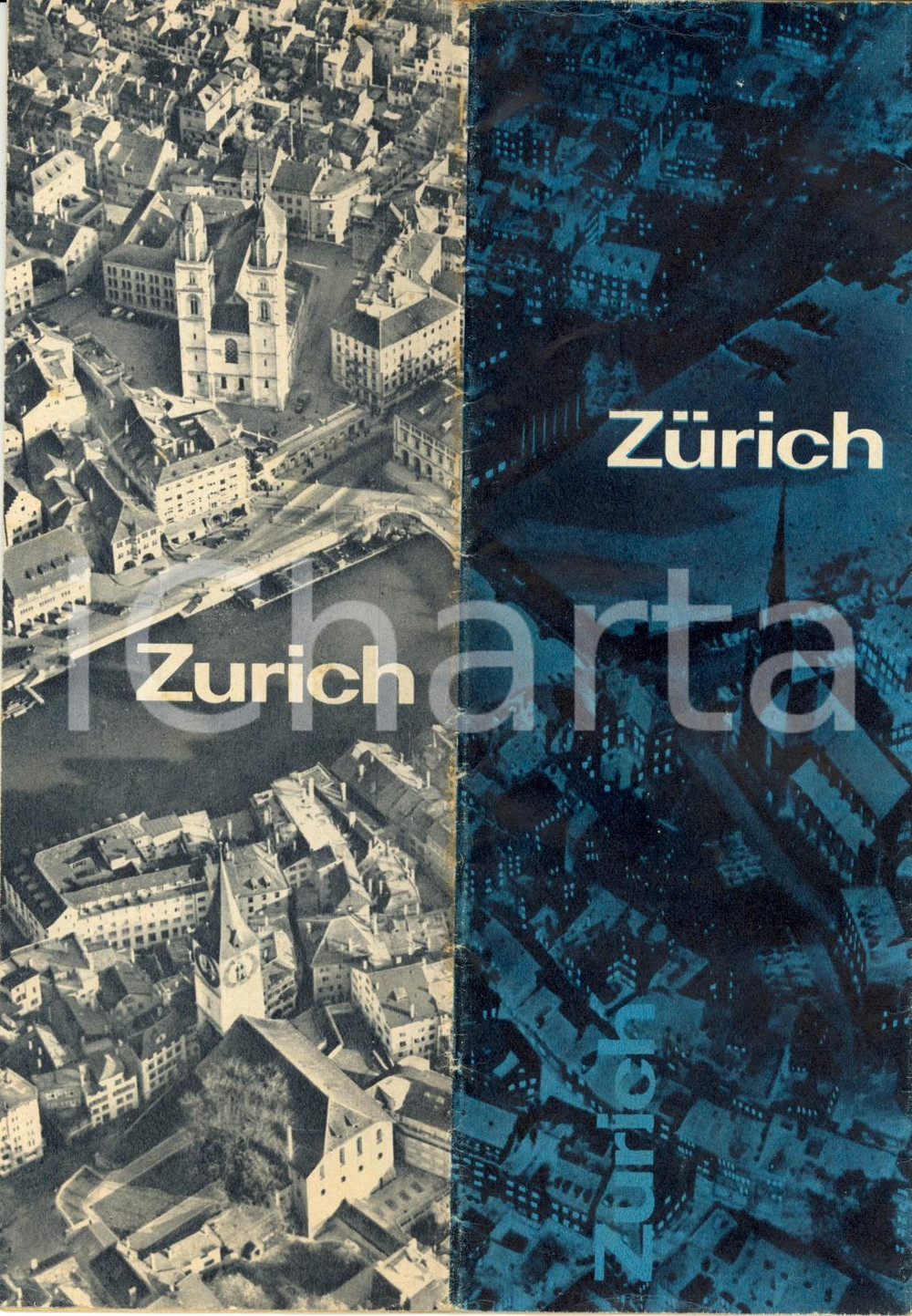 Materiale pubblicitario d’epoca 1955 ca ZURICH CH Tour turistici della cittÃ  Opuscolo trilingue con mappa 1