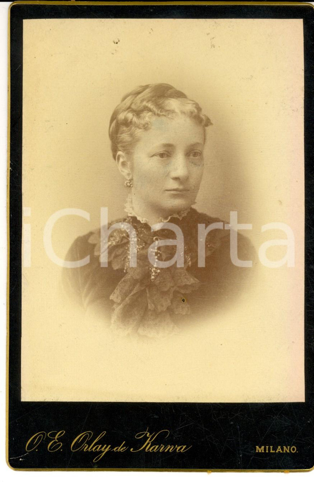 Fotografia d epoca originale 1900 ca MILANO Donna con colletto in pizzo nero Fotografia ORLAY DE KARWA 1