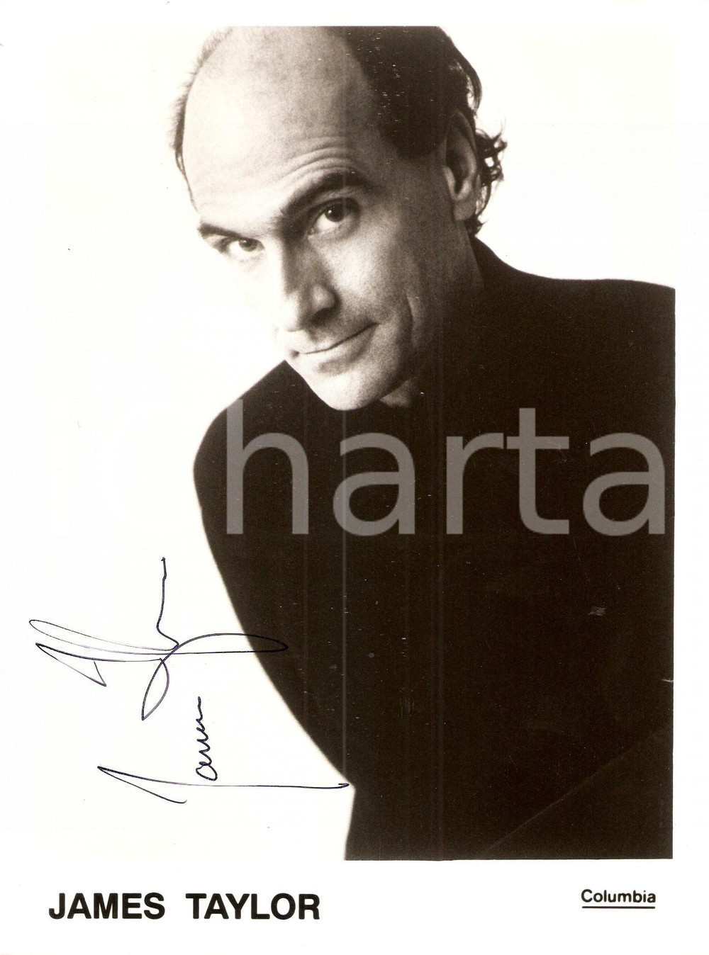 Cartolina originale da collezione 1990 ca MUSICA James TAYLOR Autografo Foto seriale COLUMBIA RECORDS 1