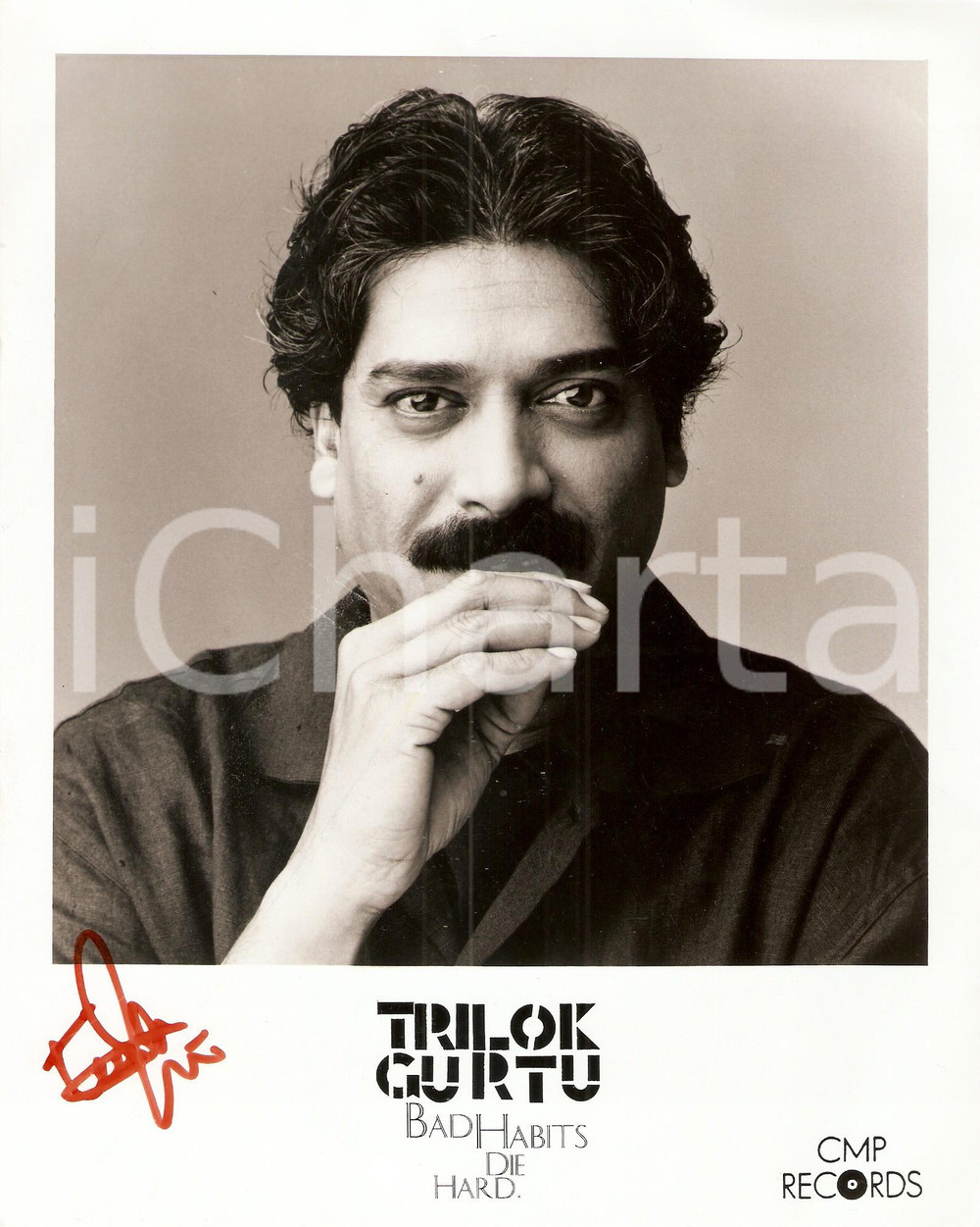 Autografo originale 1995 MUSICA Trilok GURTU Bad habits die hard Autografo Foto seriale CMP RECORDS 1