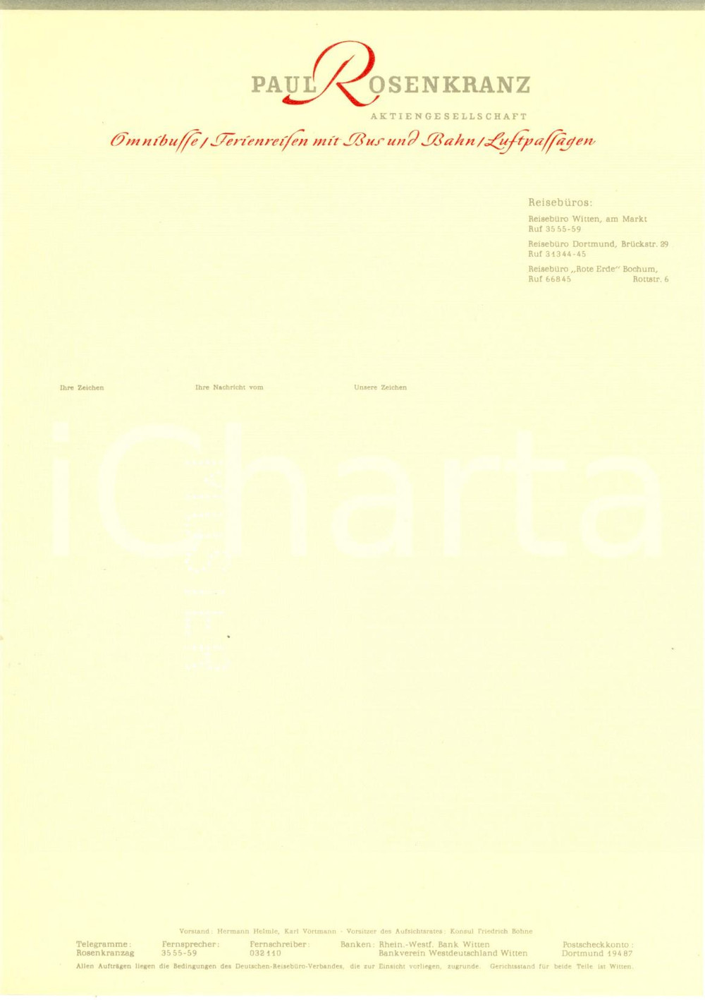 Materiale pubblicitario d’epoca 1950 ca WITTENDORTMUNDBOCHUM D Paul ROSENKRANZ aktiengesellschaft INTESTATA 1