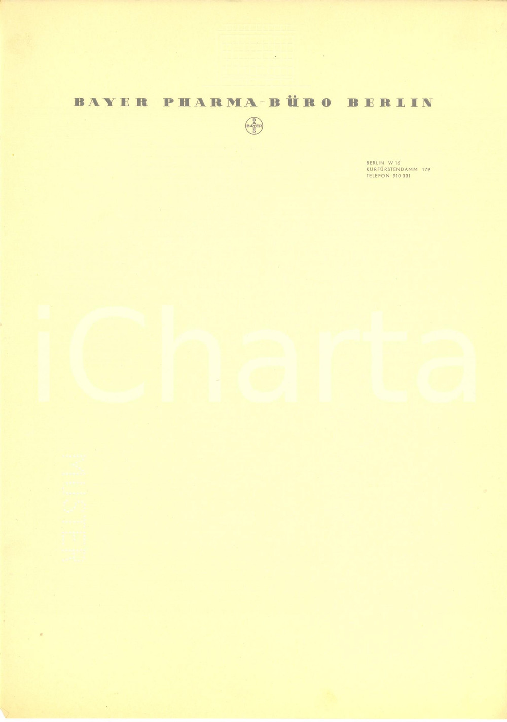 Materiale pubblicitario d’epoca 1950 ca BERLIN DEUTSCHLAND Kurfurstendamm BAYER pharmaburo Carta intestata 1