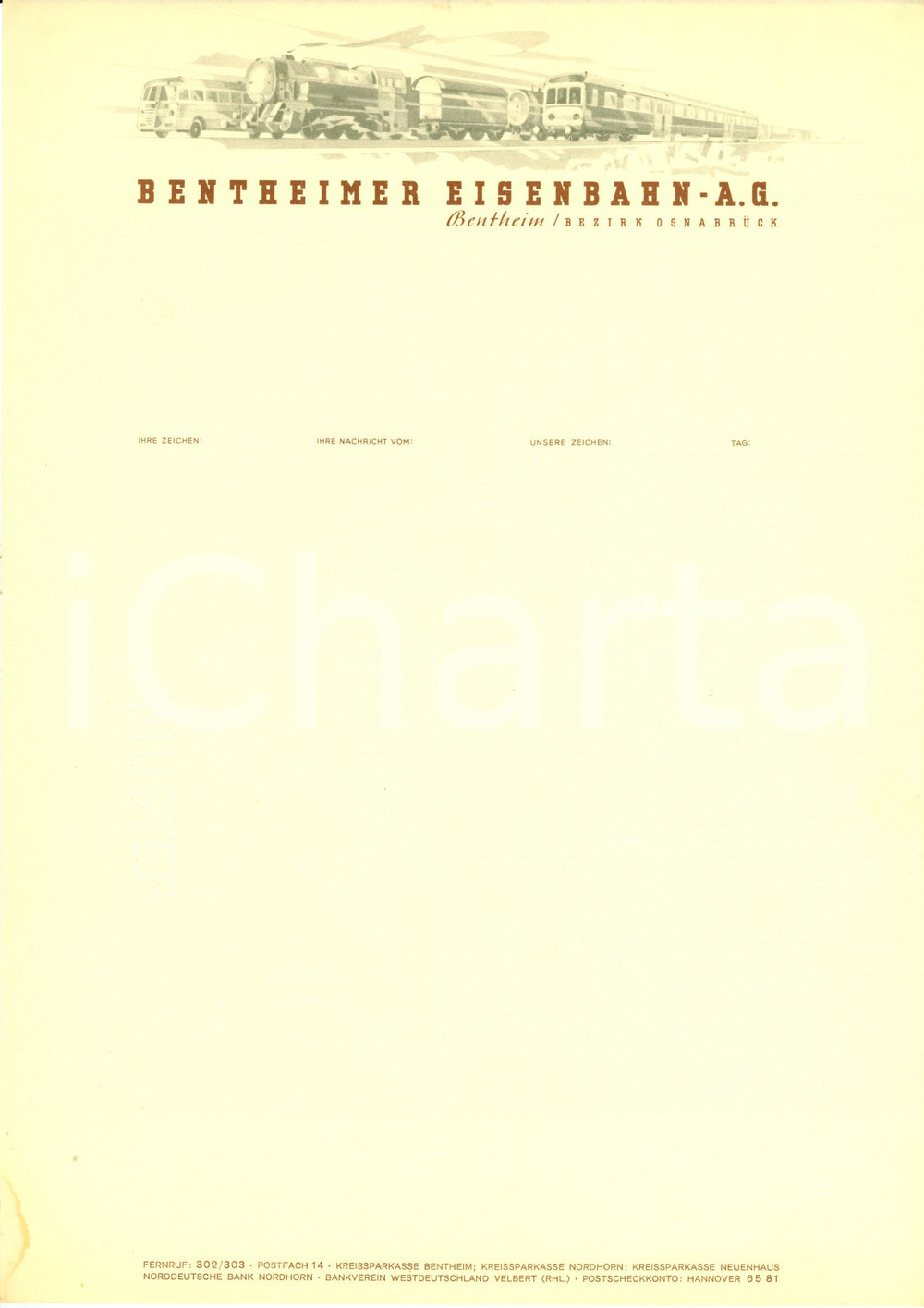 Materiale pubblicitario d’epoca 1950 ca OSNABRUCKBENTHEIM Bentheimer Eisenbahn Carta intestata ILLUSTRATA 1 1