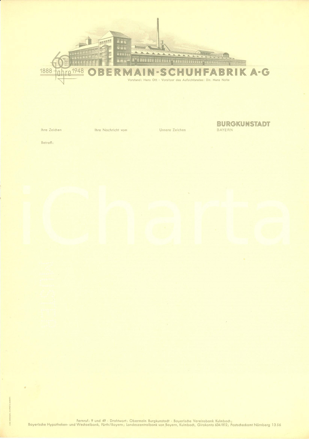 Materiale pubblicitario d’epoca 1948 BURGKUNSTADT D Obermainschuhfabrik a. g. Carta intestata ILLUSTRATA 1