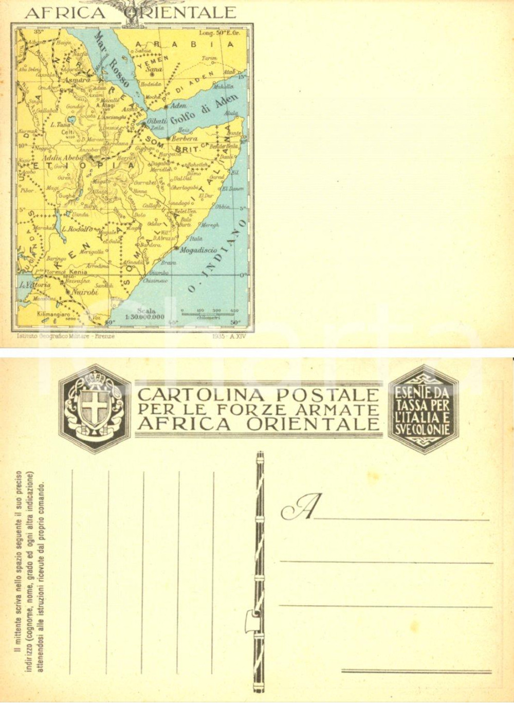 Cartolina originale da collezione 1935 AFRICA ORIENTALE Cartina delle colonie italiane Cartolina Forze Armate 1 1