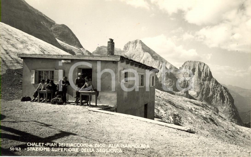 Cartolina originale da collezione 1951 DOLOMITI Chalet PIAN dei FIACCONI alla MARMOLADA stazione seggiovia FP VG 1
