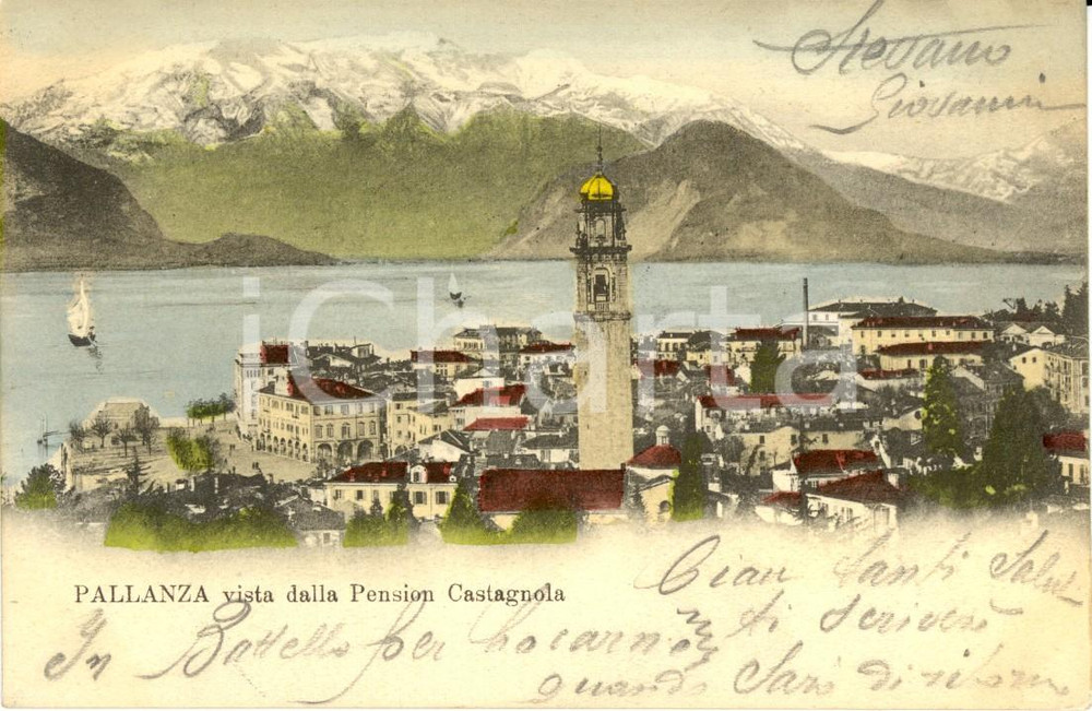 Cartolina originale da collezione 1904 VERBANIA Veduta di PALLANZA dalla pensione CASTAGNOLA Cartolina FP VG 1