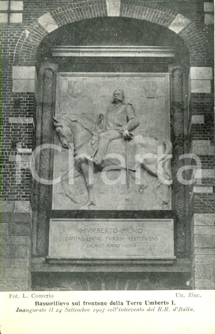 Cartolina originale da collezione 1905 MILANO Bassorilievo su torre UMBERTO I Castello SFORZESCO Cartolina FP VG 1