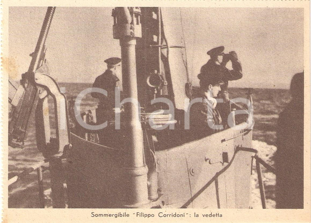 Cartolina originale da collezione 1940 ca WW2  MARINA MILITARE Vedetta del sommergibile Filippo CORRIDONI 1